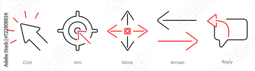 A set of 5 arrows icons as click, aim, move