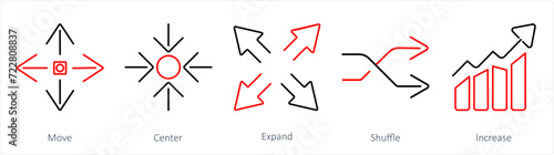 A set of 5 arrows icons as move, center, expand