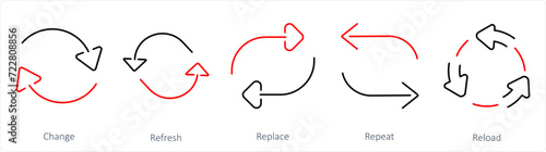 A set of 5 arrows icons as change, refresh, replace