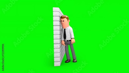 3D Rendered Animated White Cartoon Businessman Banging Hand And Head On Wall