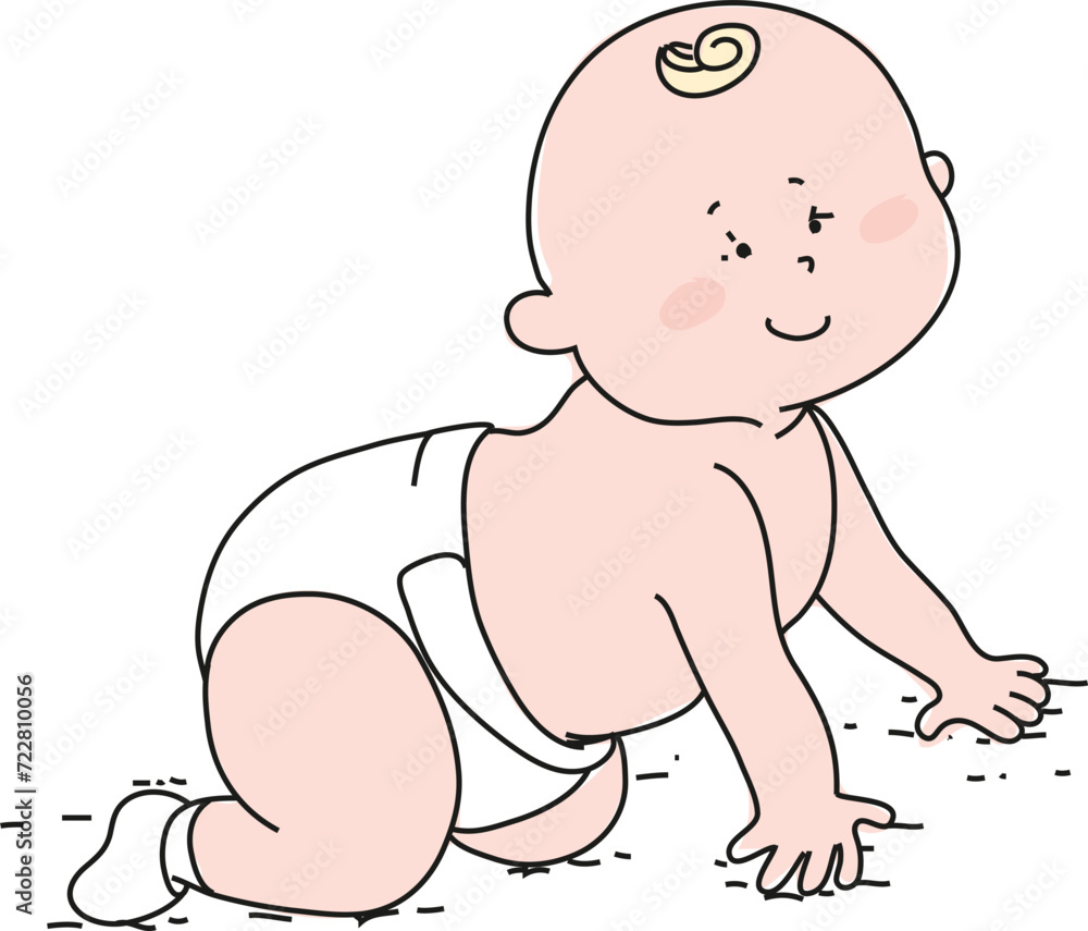 The newborn baby is crawling. The newborn baby is crawling.