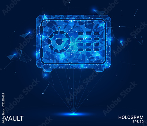 The hologram vault. A vault of polygons, triangles of points and lines. Safe low-poly compound structure. Technology concept vector.