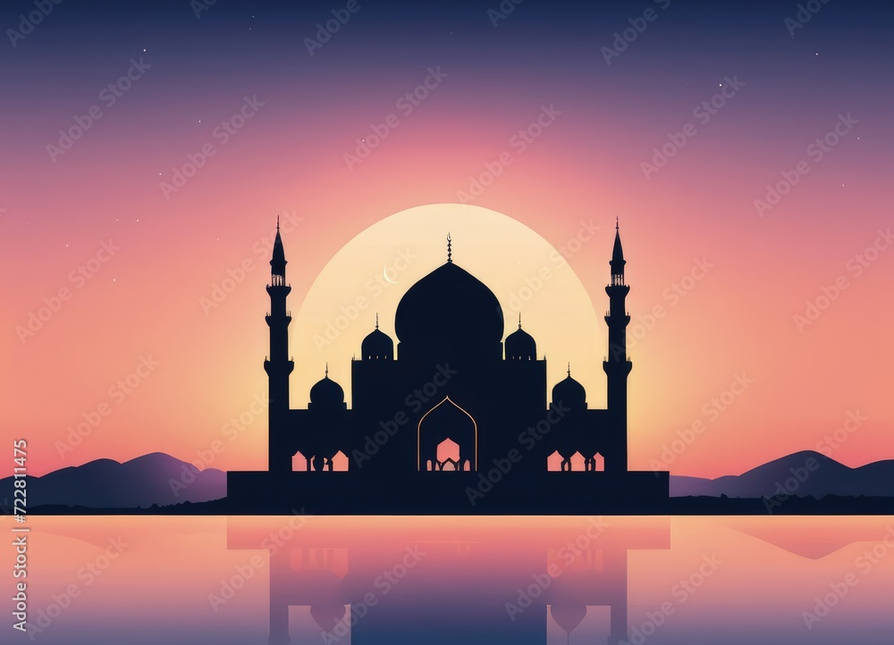 A mosque illuminated in the twilight hours by ai generated