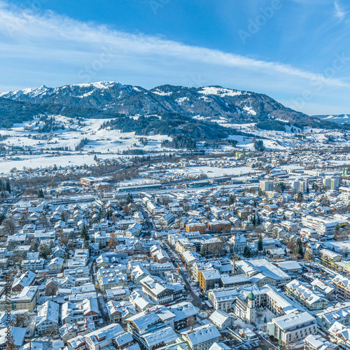 Sonthofen im Winter von oben, Blick über die Innenstadt nach Westen photo