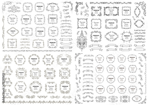 Big set of vector graphic elements for design. Decorative swirls and scrolls  vintage frames   flourishes  labels
