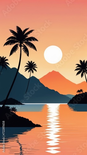 a natural summer sunset on an island. Background featuring a digital depiction of the scenic landscape by ai generated