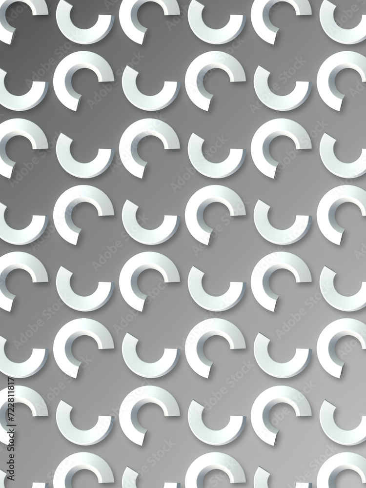 A pattern of white circles arranged in a visually appealing way. 3d rendering digital illustration