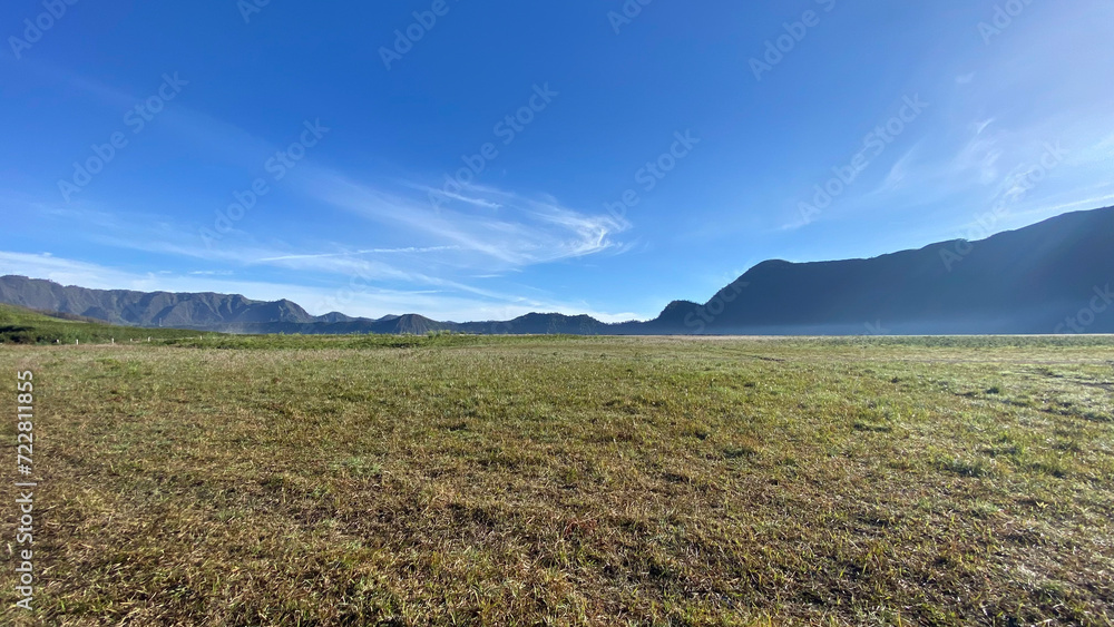 Picture of field in the mountain with blue sky in Bromo Indonesia