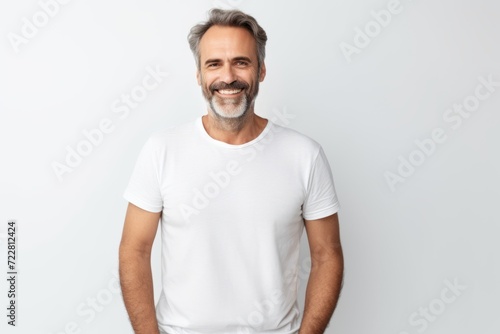 Portrait of handsome mature man in white t-shirt. Studio shot. © Loli