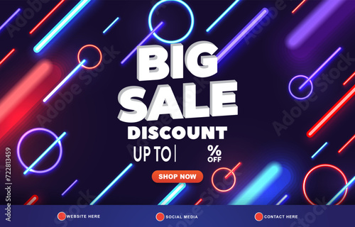 big sale discount template banner with copy space for product sale with abstract gradient dark blue background design
