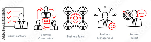 A set of 5 Mix icons as business activity, business conversation, business team