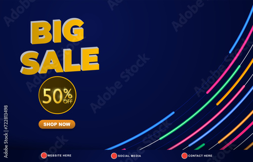 big sale discount template banner with copy space for product sale with abstract gradient dark blue background design