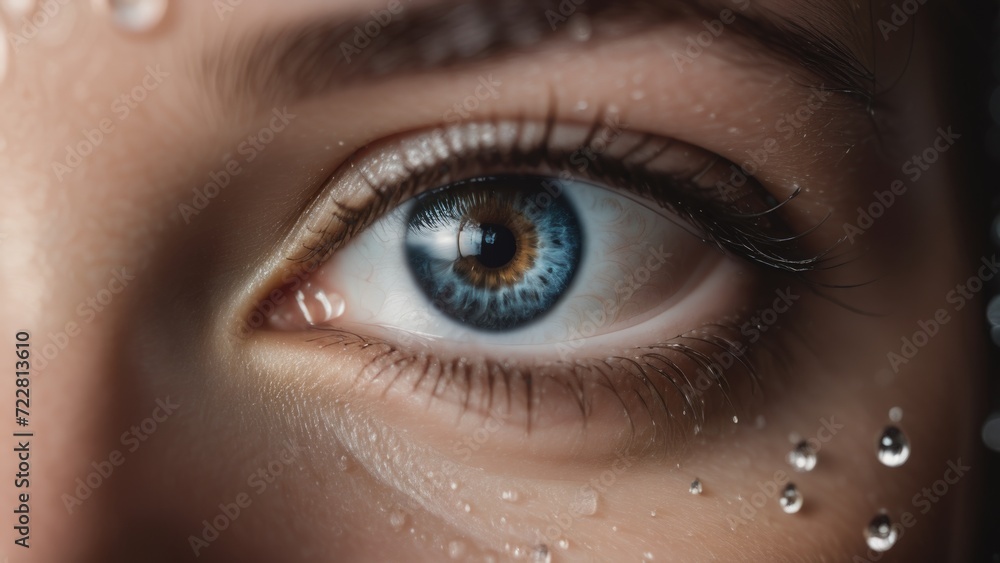 Fototapeta premium Close-Up of an Eye with Glistening Water Droplets by ai generated
