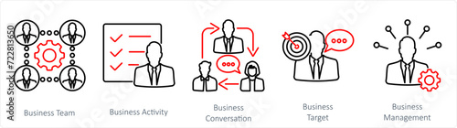 A set of 5 Mix icons as business team, business activity, business conversation
