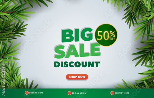 big sale discount template banner with copy space for product sale with abstract gradient green and white background design