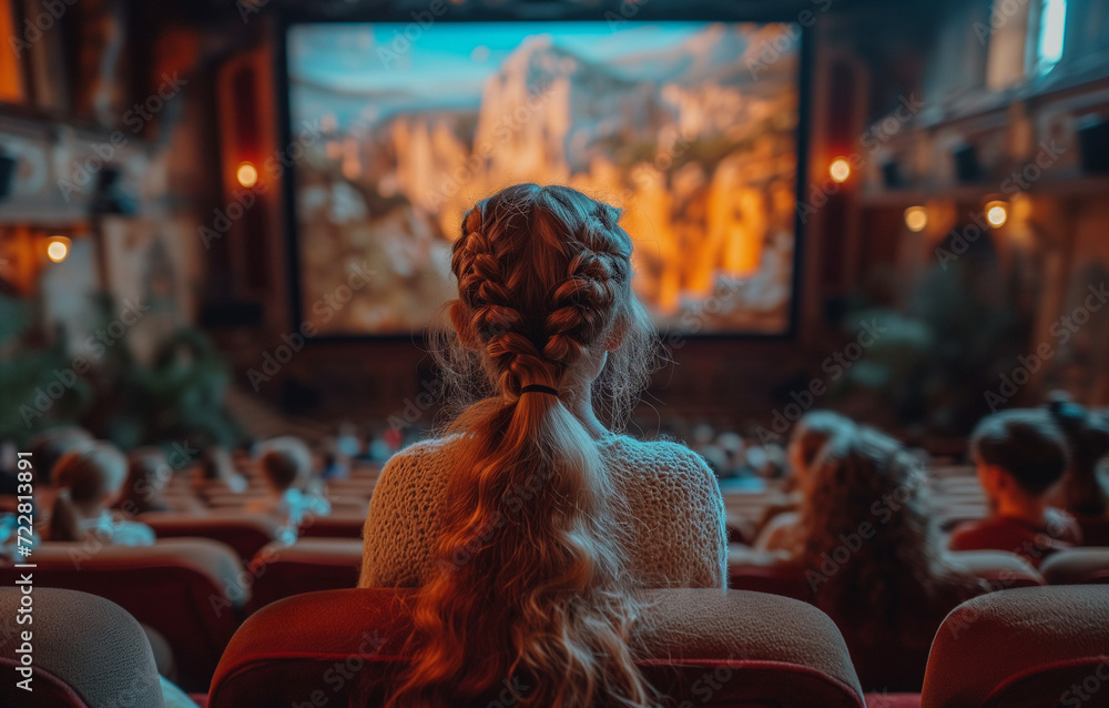 Rear view of girl enjoying a concert, movie, theatrical performance Rear view of girl enjoying a concert, movie, theatrical performance