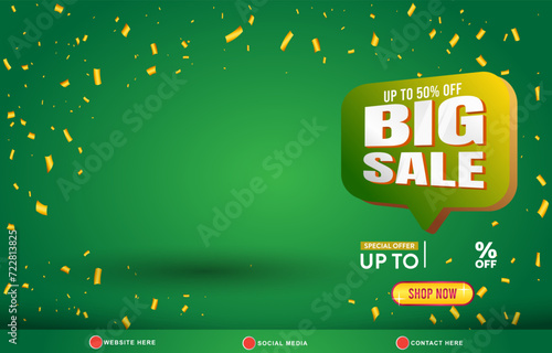 big sale discount template banner with copy space for product sale with abstract gradient green background design