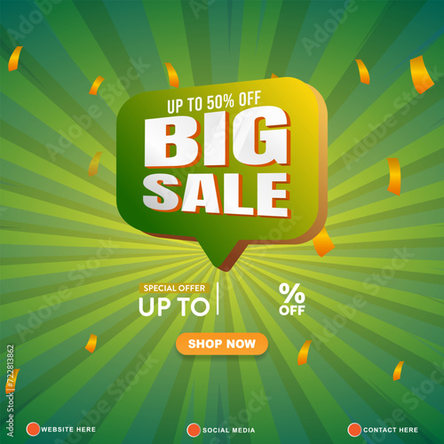 big sale discount template banner with copy space for product sale with abstract gradient green background design