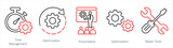 A set of 5 mix icons as repair tool box, hand tool, optimization