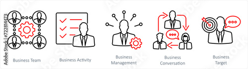 A set of 5 mix icons as business team, business activity, business management