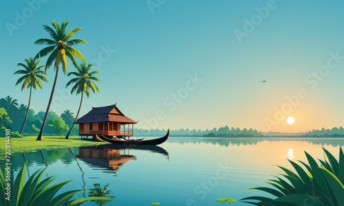 A breathtaking view of the picturesque Kerala backwaters, showcasing the tranquil and scenic landscape by ai generated