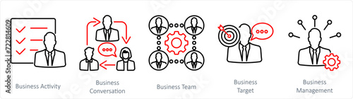 A set of 5 mix icons as business activity, business conversation, business team