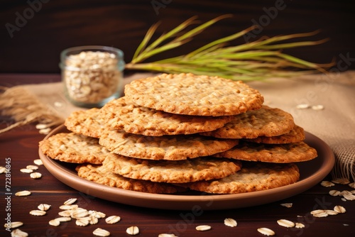 Oatmeal Cookies, Cereal Oat Crackers with Chocolate, Thin Cookies, Crispy Anzac Biscuit Cookie