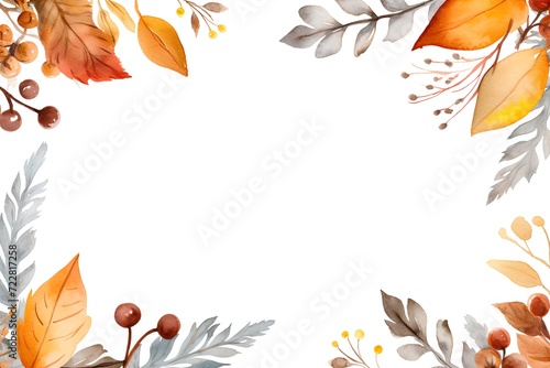 Watercolor autumn leaves and berries. Hand painted illustration isolated on white background
