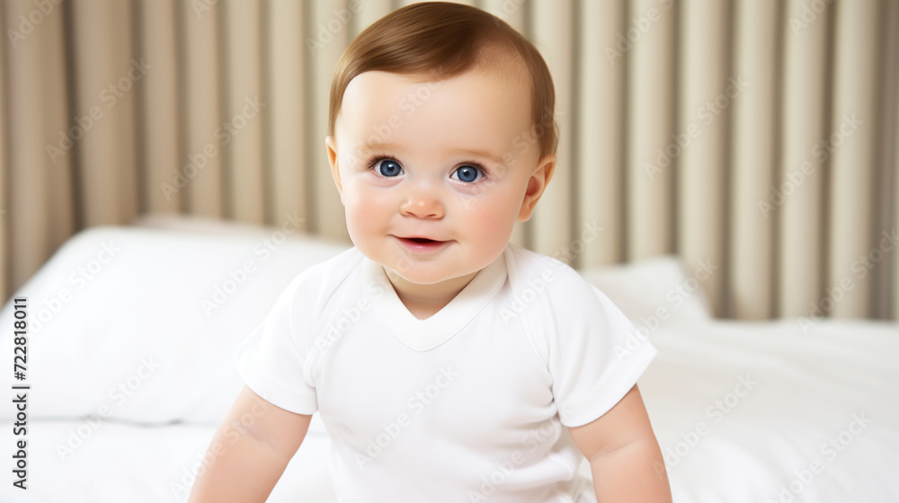 baby in a white T-shirt on a white background