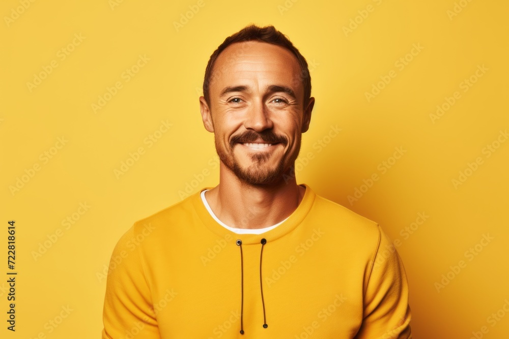 Portrait of a handsome man in a yellow sweatshirt on a yellow background. Portrait of a handsome man in a yellow sweatshirt on a yellow background.