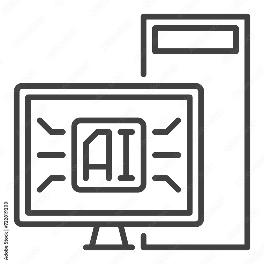 Desktop Computer with AI vector Artificial Intelligence outline icon or symbol Desktop Computer with AI vector Artificial Intelligence outline icon or symbol