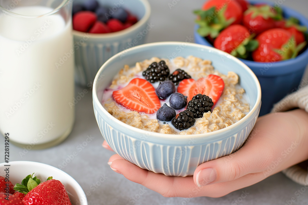 Oatmeal Delight with Fresh Strawberries, Blueberries, Blackberries Oatmeal Delight with Fresh Strawberries, Blueberries, Blackberries