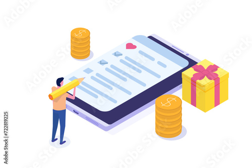 Online shopping wishlist, add to personalized collection isometric concept. Vector illustration.