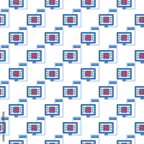 AI Desktop Computer vector Artificial Intelligence colored seamless pattern