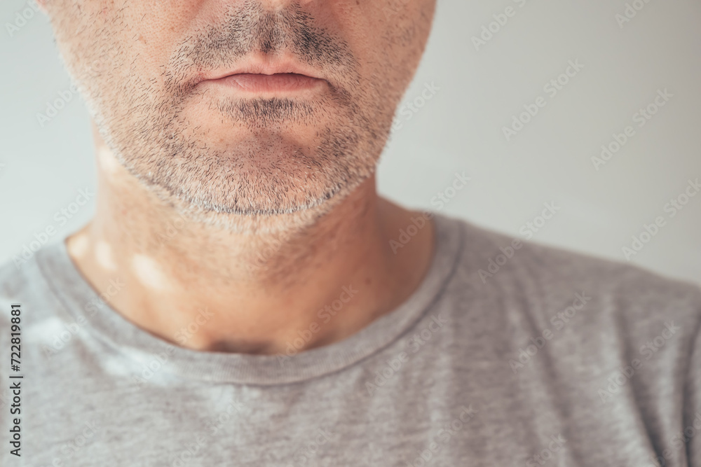 Obraz premium Male chin and jawline, closeup of unshaven man's face