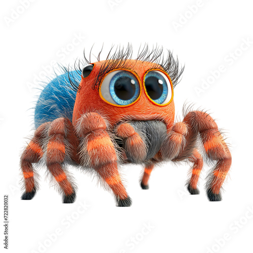 Isolated 3d cartoon funny spider a white background. stuffed friendly cute insect . A parody, a caricature. 3d cartoon colorful character. © Andrey Shtepa