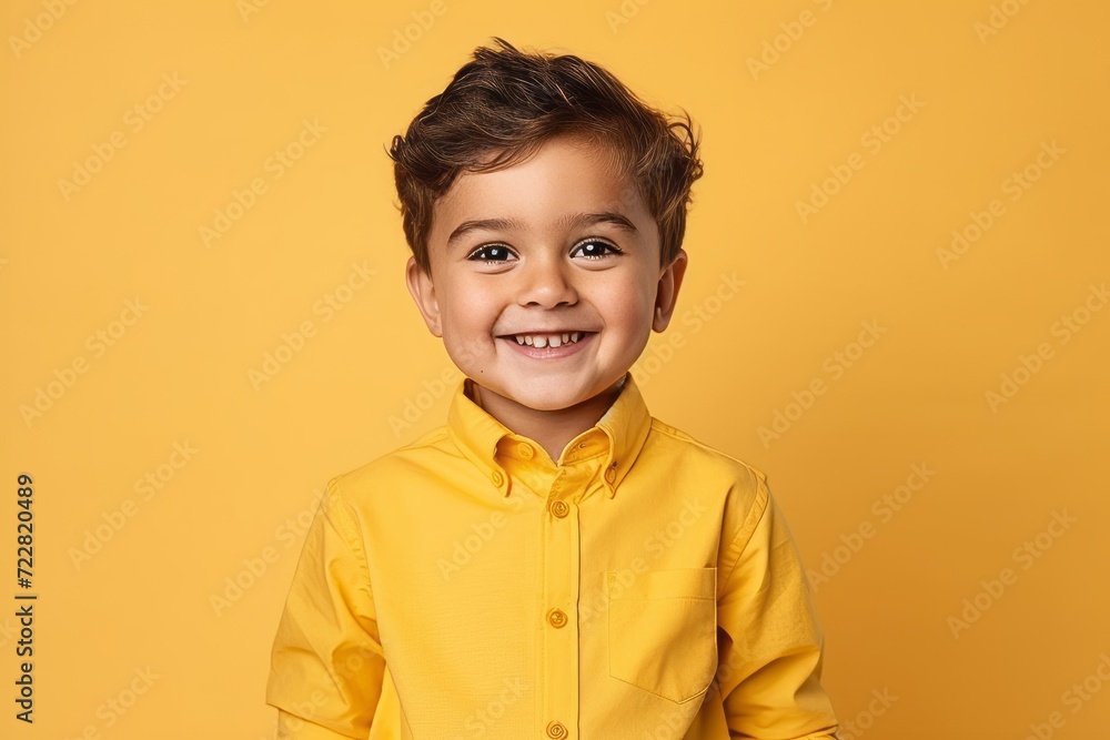 Portrait of a cheerful little boy in a yellow shirt on a yellow background Portrait of a cheerful little boy in a yellow shirt on a yellow background