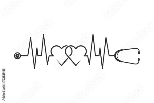 Stethoscope Heart Vector, Medical Stethoscope Heart Shape Vector, Stethoscope Pulse Vector, Heart Health Stethoscope Icon, Medical tools Vector, Stethoscope typography, Doctor, Nurse, Doctor