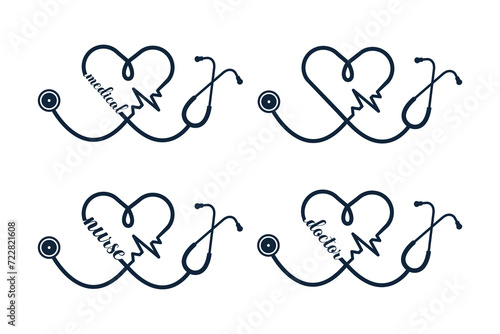 Stethoscope Heart Vector, Medical Stethoscope Heart Shape Vector, Stethoscope Pulse Vector, Heart Health Stethoscope Icon, Medical tools Vector, Stethoscope typography, Doctor, Nurse, Doctor