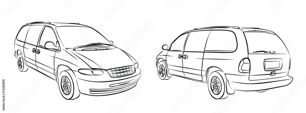 The sketches of a old minivans.
