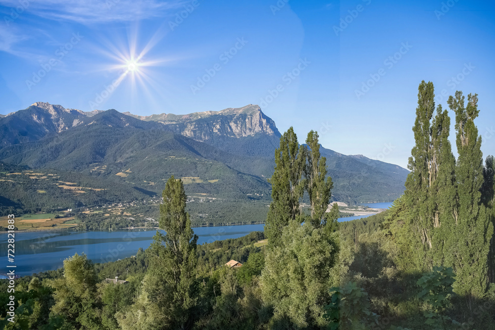 Lake of Serre-Poncon in France, with beautiful landscape in summer