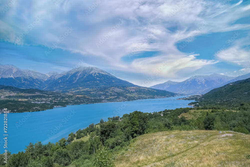 Lake of Serre-Poncon in France, with beautiful landscape in summer