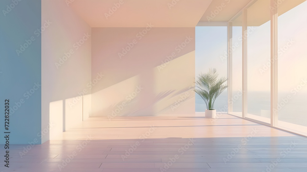 Fototapeta premium Modern Apartment Interior with Minimalist Decor and Ocean View