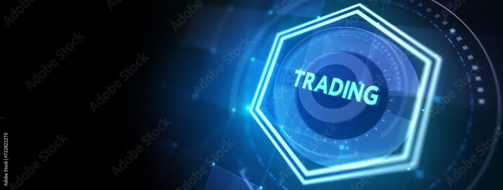 Fototapeta premium Trading word on digital screen, global communication concept. 3d illustration