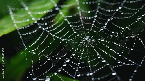 Close-up, macro view, spiderweb, morning dew, captivating intricacy, nature's craftsmanship. Generated by AI.