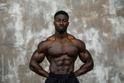 Muscular man posing confidently with a grunge background, showcasing fitness and strength.