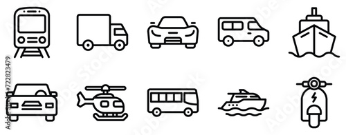 transport icon line style set collection