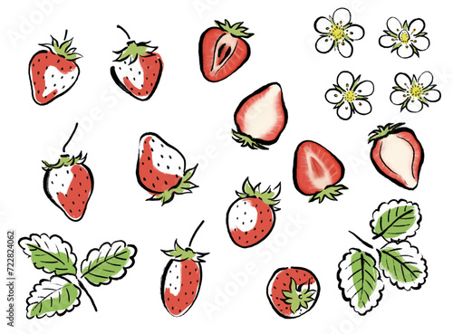 和風筆タッチのいちごのイラスト
