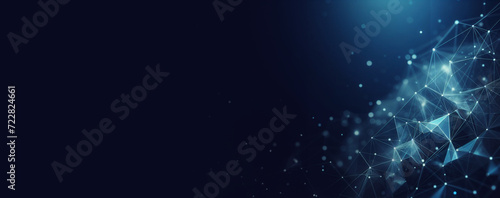 Digital network of interconnected nodes and lines on a dark blue background, symbolizing communication, technology, and data.
