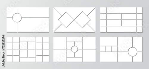 Set of moodboard grid. Gallery banner. Portfolio images. Presentation collage template collection. Album brandboard. Mosaic picture frame. Mood board background. Scrapbook layout. Vector illustration